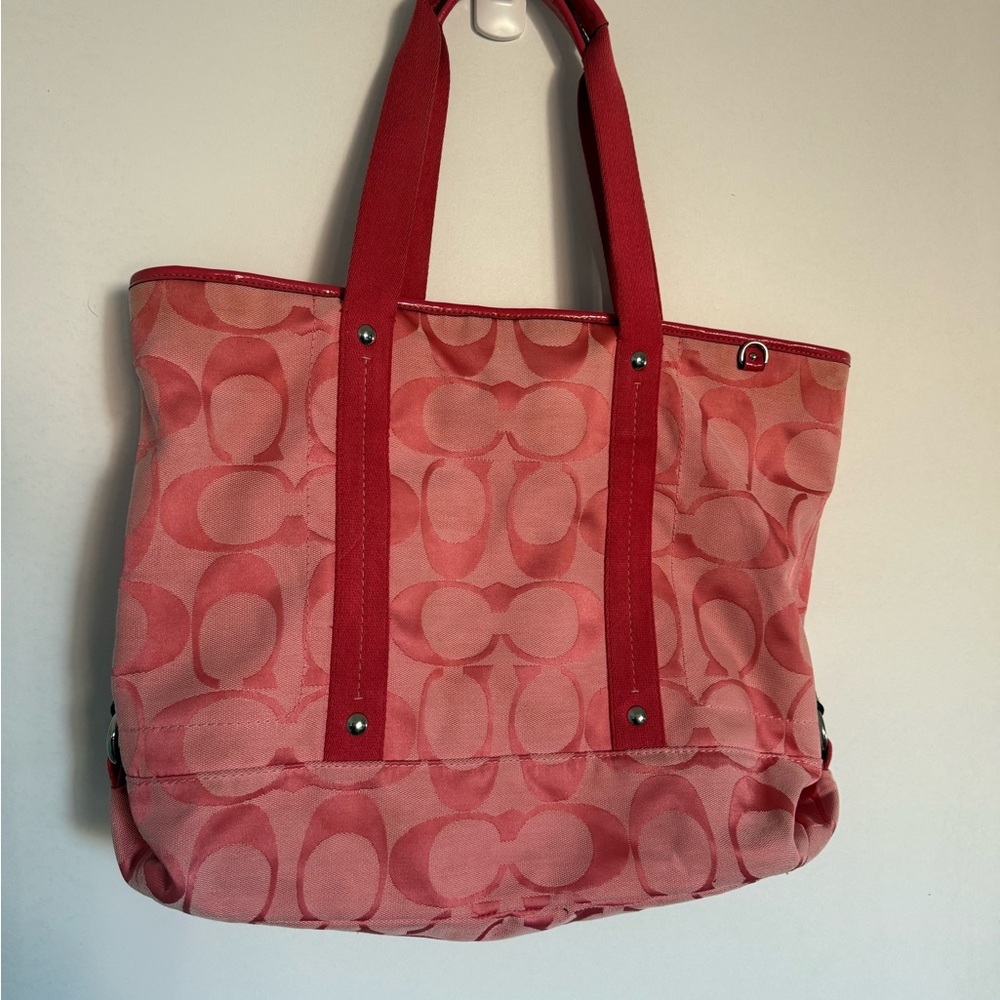 Coach large Daisy pomegranate pink canvas tote. F16554
